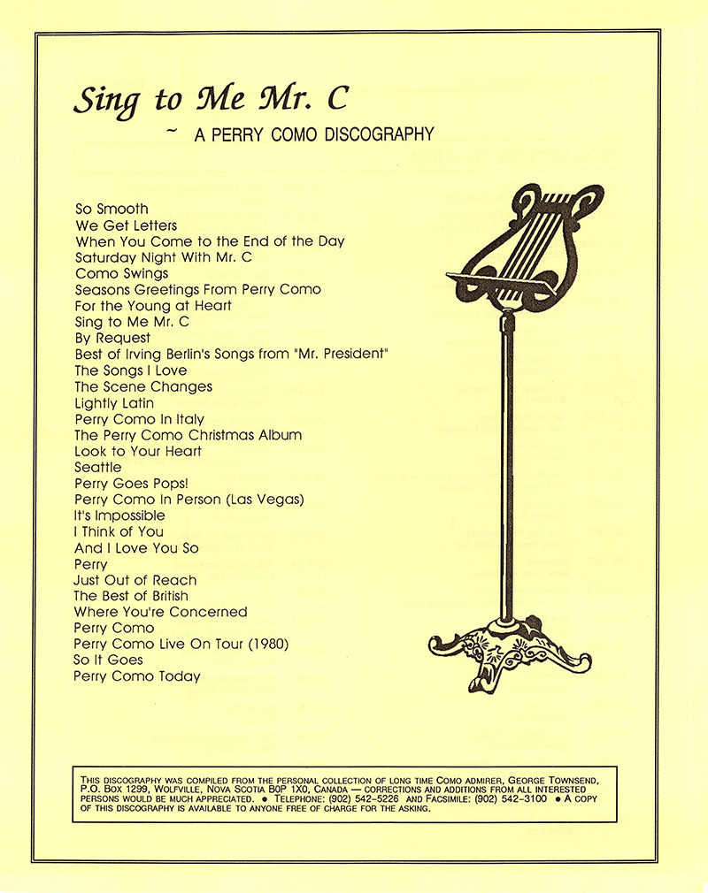A Perry Como Discography - 1987 � 2020