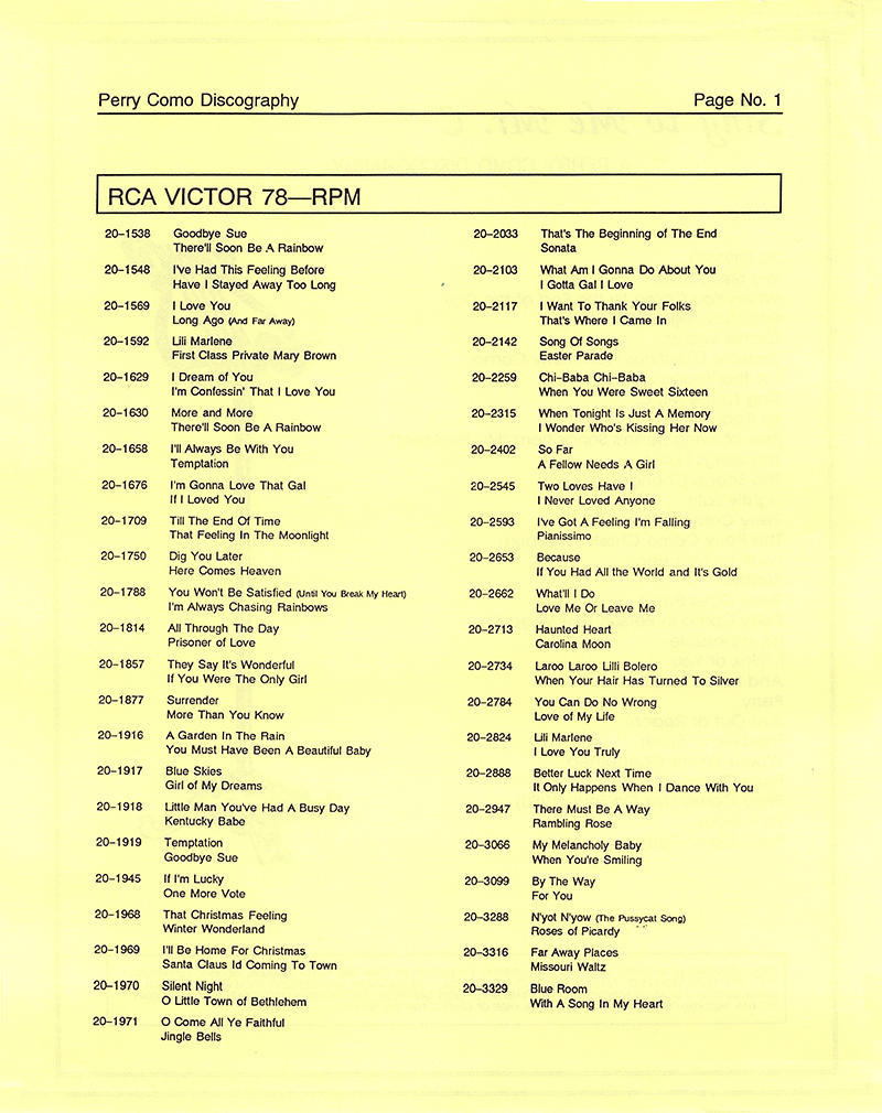 A Perry Como Discography - 1987 � 2020