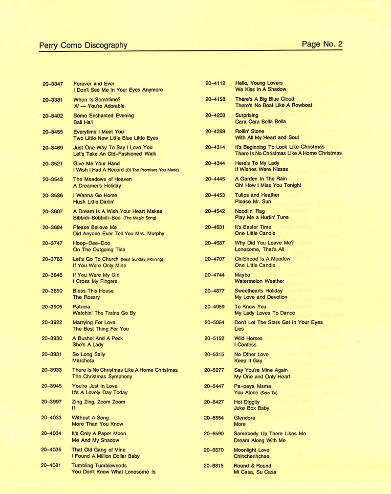 A Perry Como Discography - 1987 � 2020