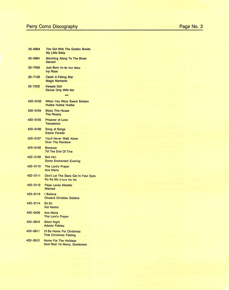 A Perry Como Discography - 1987 � 2020