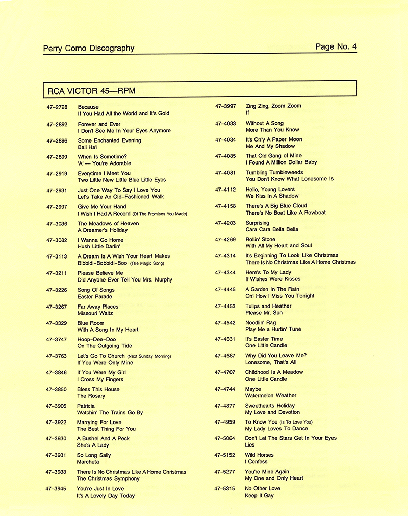 A Perry Como Discography - 1987 � 2020