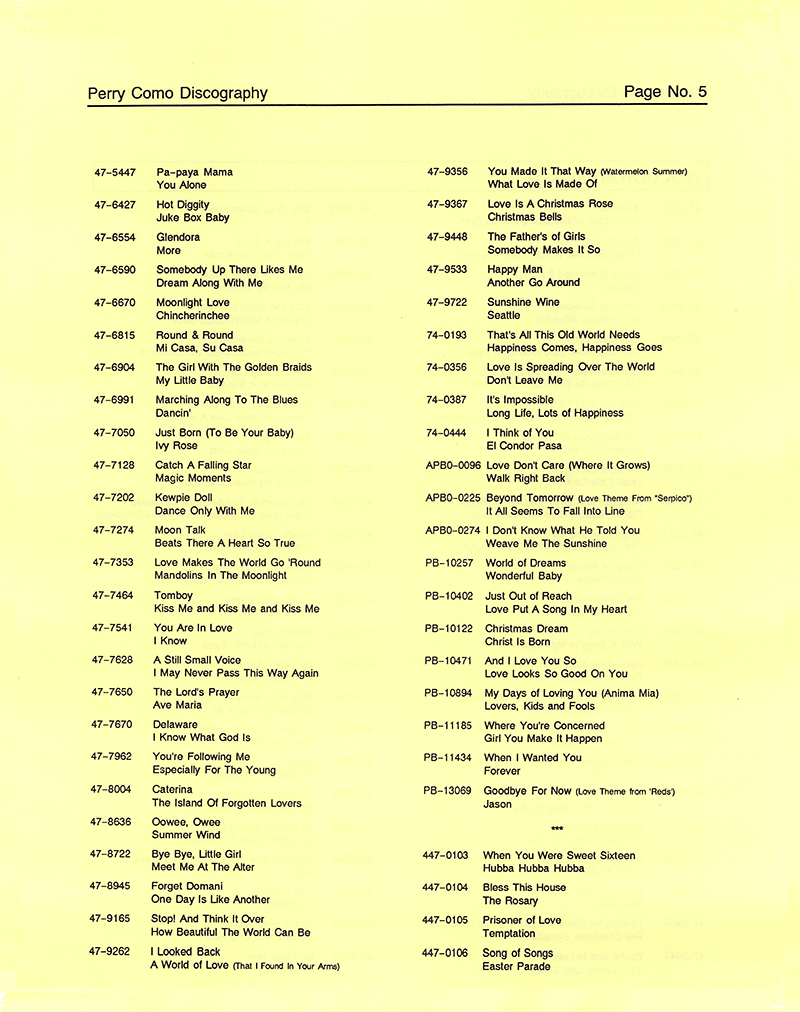 A Perry Como Discography - 1987 � 2020