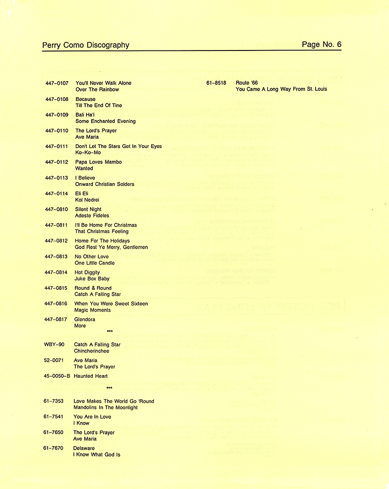 A Perry Como Discography - 1987 � 2020