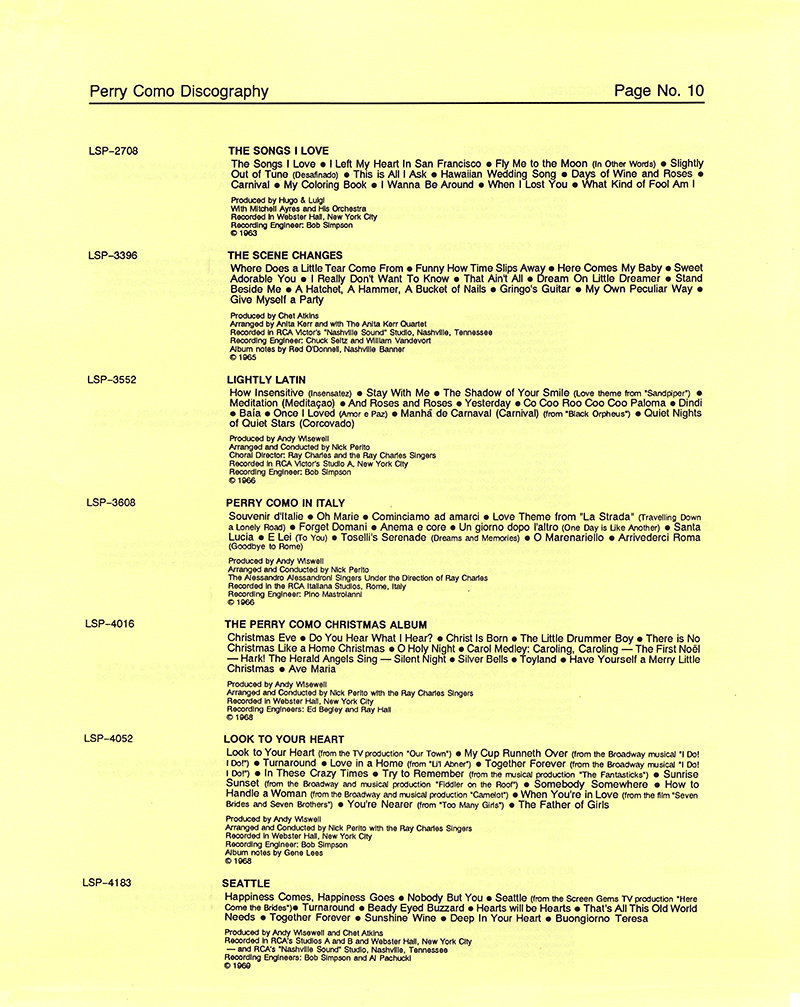 A Perry Como Discography - 1987 � 2020