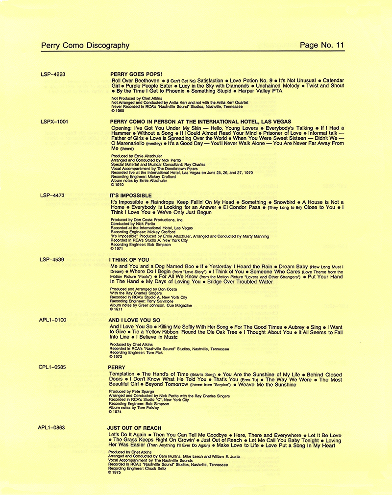 A Perry Como Discography - 1987 � 2020