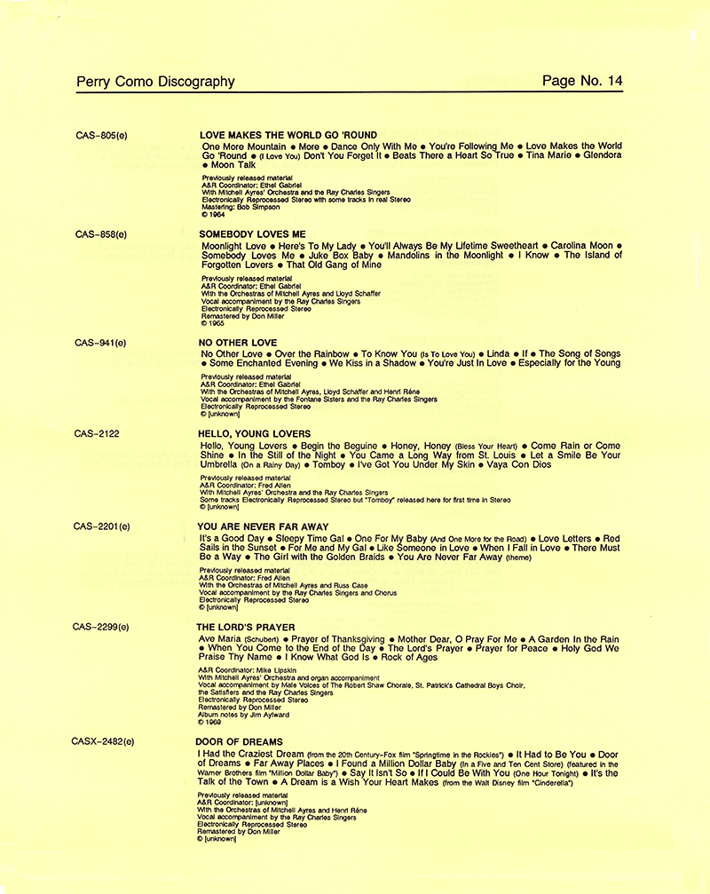 A Perry Como Discography - 1987 � 2020