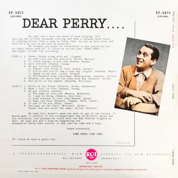 Dear Perry - RCA UK SF-5011